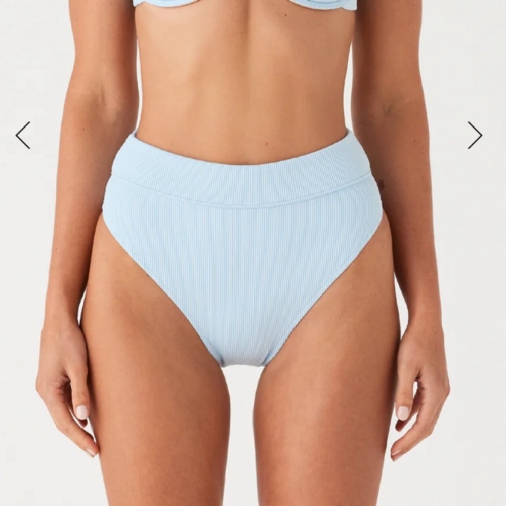 Zulu & Zephyr Ribbed High-Waist Bikini Bottoms in Light Blue